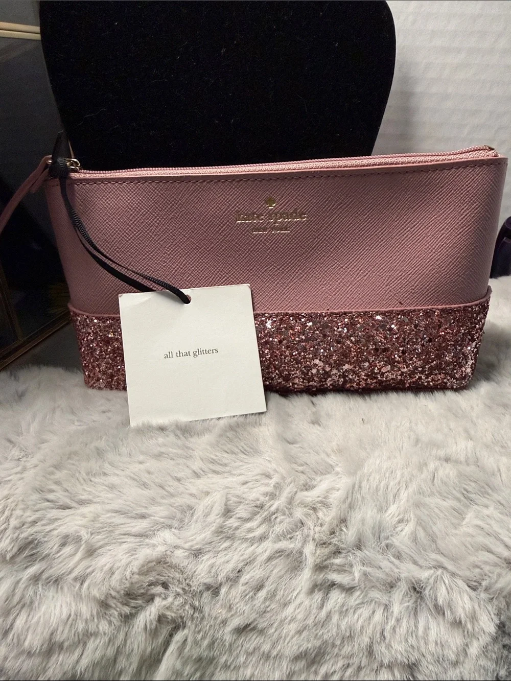 kate spade Pink Glitter Bottom Cosmetic Pouch